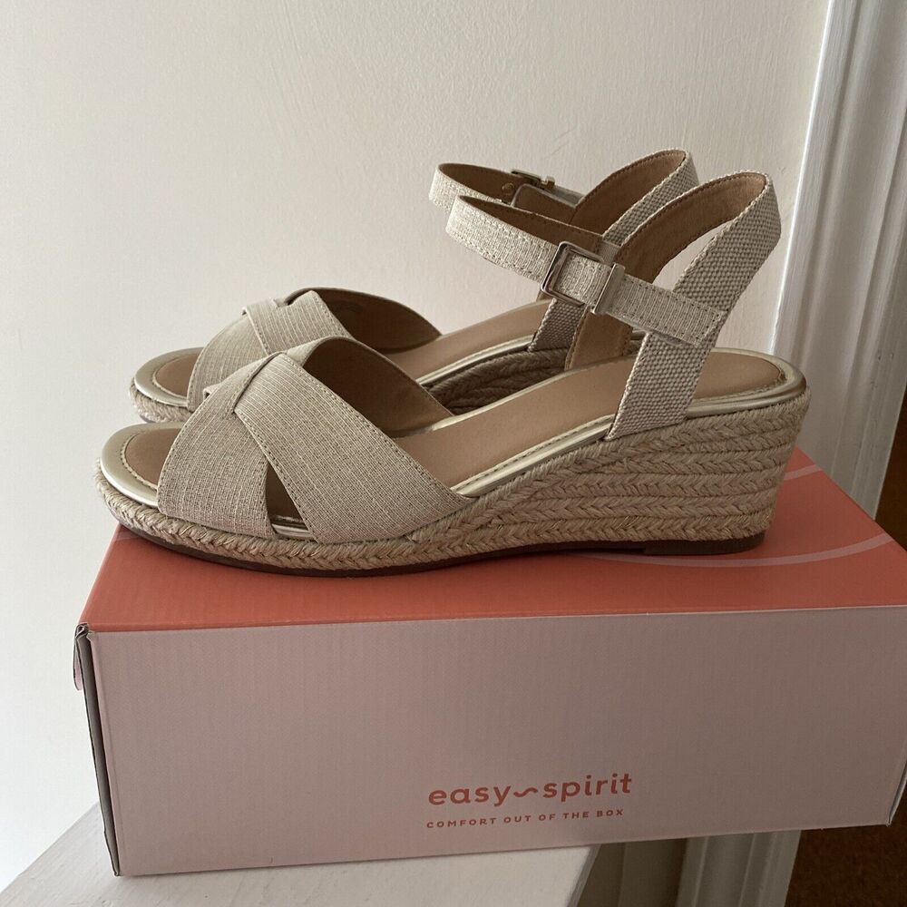 Easy Spirit Shandra Gold /Beige Espadrille Wedge Womens Sandals Size 10W